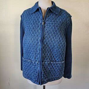 Vintage 90s Y2K Blast Indigo Blue Quilted Body Knit Sleeves Zip Jacket Sweater L